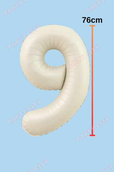 Party City بالون فويل رقم 9 مقاس 76 سم – لون كريمي |   بالون حفلة عيد ميلاد م...