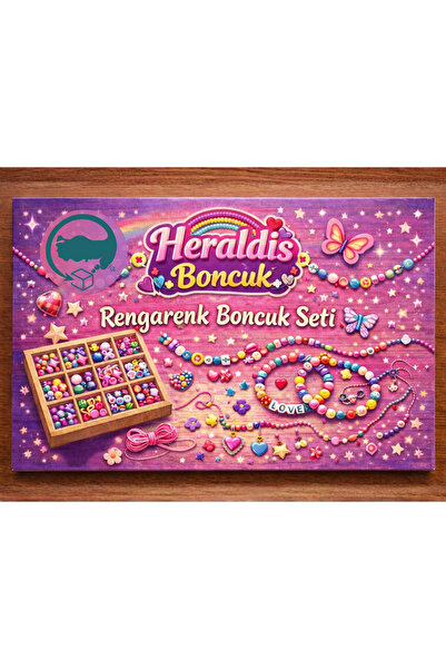 HERALDİS 4 Kutu Takı Yapım Seti Ahşap Kutuda - Harf Boncuk Seti | Kolye, Bileklik, Telefon Charm Yapma Seti