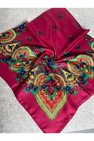 Sobe Hediyelik Mardin Yazması Pembe Zeminde Çiçek Desenli Başörtüsü100x100 cm...