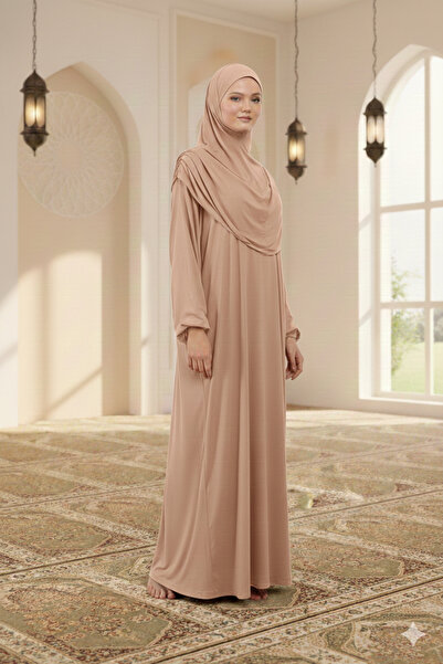 Sonbaharmoda Rochie de rugăciune hijab dintr-o bucată cu eșarfă detașabilă Bumbac organic Mâner elastic Bumbac pieptănat anti-alunecare