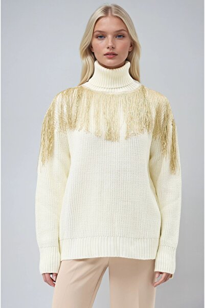 Lijuri Pulover tricotat cu detaliu cu ciucuri Sim 1341 R3-D-K5