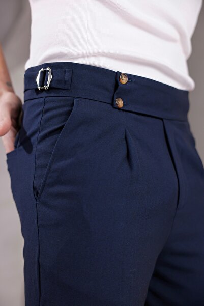 Gussi Παντελόνι από ύφασμα Navy Blue Old Money πλισέ ελαστικό ύφασμα