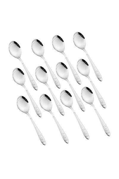 HIC طقم ملاعق أكل من الستانلس ستيل المقاوم للصدأ مكون من 12 قطعة فضي