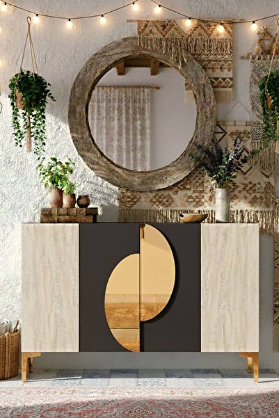 YUMEDİ DESİGN KA1201ATG - EYLÜL KONSOL ,TV SEHPASI , ÇOK AMAÇLI DOLAP, KAHVE KÖŞESİ 120CM ANTRASİT-TRAVERTEN-GOLD