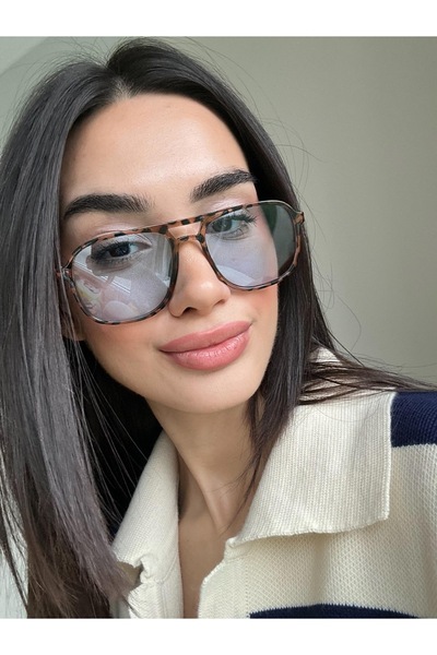 funeyes Mavi Camlı Nantes Leopar desenli unisex ince çift köprülü güneş gözlüğü