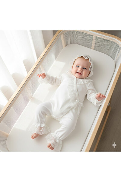 Miniday Baby Kız Bebek Dantelli Şapkalı Tulum Mevlütlük Yeni doğan Hastane çı...