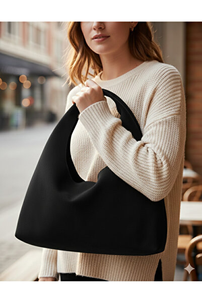 Madame Siyah Süet Kadın Shopper Omuz Çantası – Yumuşak Form Vintage Model