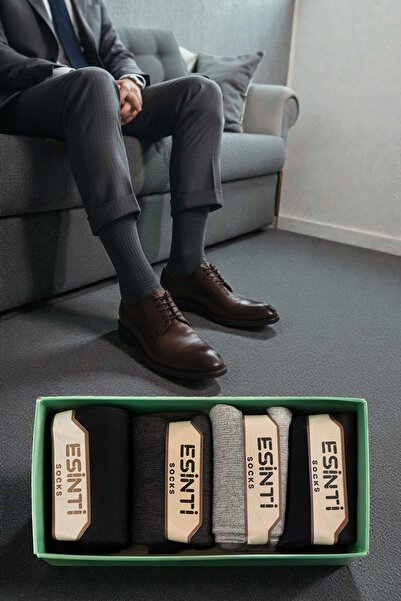 Esinti 4 أزواج من الجوارب الرجالية الكلاسيكية الطويلة المصنوعة من الخيزران خياطة مخفية، جوارب من الخيزران في صندوق هدايا