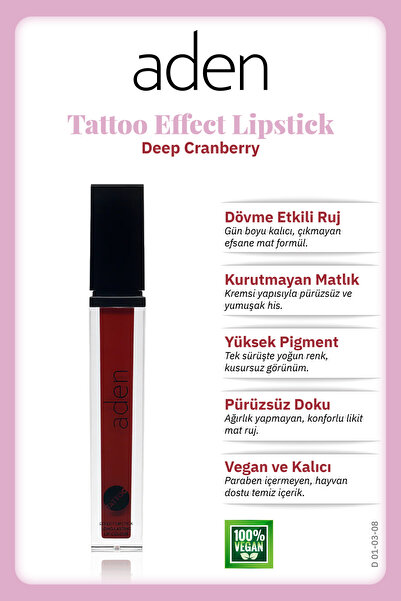 Aden Dövme Görünümlü Likit Ruj 7 ml