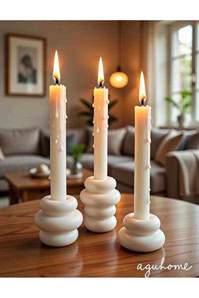 agu home 3'lü Beton Halka Mumluk/şamdan