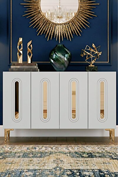 YUMEDİ DESİGN KA1206BG - ETHEMA KONSOL, TV SEHPASI, ÇOK AMAÇLI DOLAP ve KAHVE KÖŞESİ 120cm BEYAZ-GOLD