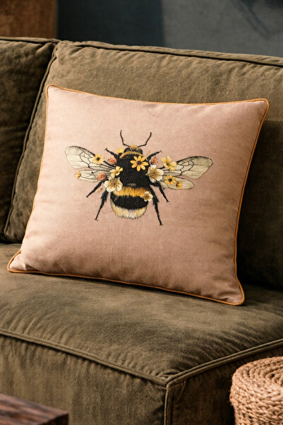 Alacastore Husă de pernă decorativă cu model de albine, imprimată pe două feț...