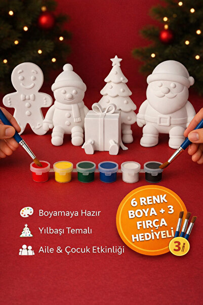 PRİNTELLA Yılbaşı Temalı 5’li Boyama Seti | 6 Renk Boya + 3 Fırça Hediyeli Eğ...