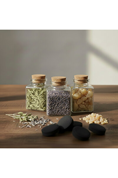 Nomad Dökme Tütsü Seti - 3 Çeşit Bitki & Reçine + 10 Adet Tablet Kömür - Adaçayı Lavanta Akgünlük