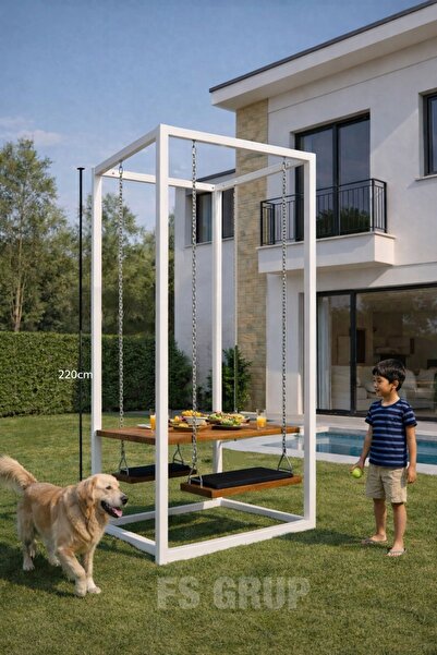 FSHOME FS GRUP | Bahçe Tipi 2 Kişilik Salıncaklı Masa Beyaz 120/120/220 cm