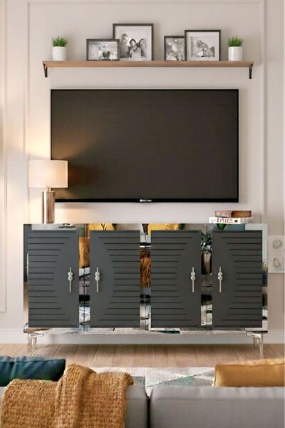 YUMEDİ DESİGN KA1207AS - KEREM KONSOL, TV SEHPASI, ÇOK AMAÇLI DOLAP ve KAHVE KÖŞESİ 120cm ANTRASİT-SİLVER