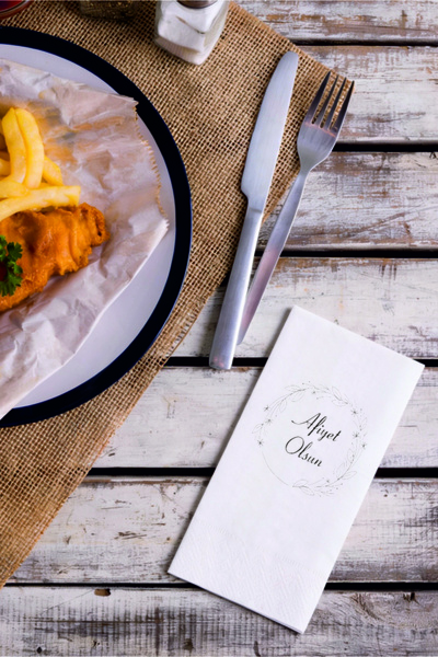 Baskı Adresi Matbaa & Promosyon Baskılı Servis Peçetesi Siyah Çiçek Desenli A...