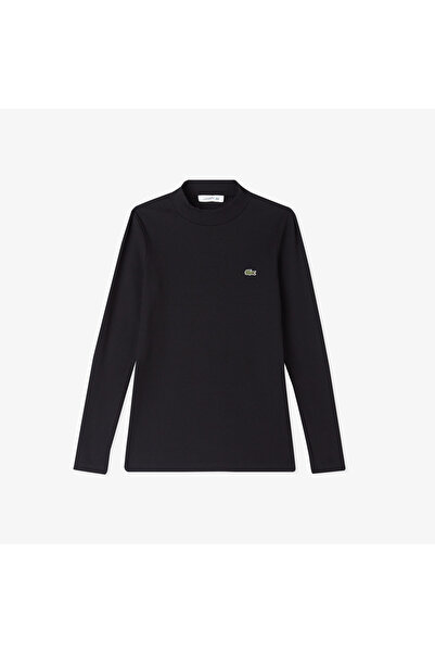 Lacoste Kadın Slim Fit Uzun Kollu Boğazlı Yaka Siyah T-Shirt