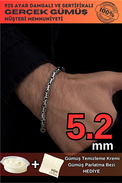 OSMANLI GÜMÜŞ Erkek Gümüş Bileklik - 5.2mm 925 Ayar Yuvarlak Kral Model Erkek...