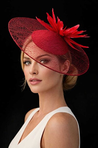 lady lina design Fushsia Feathers Nikah Vualet Şapka Gelin Saç Aksesuarı