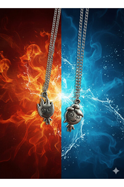 BURUCRAFT Ateş ve Su Metal Kolye (Sevgili,Arkadaş,Çift,Hediye,DoğumGünü)