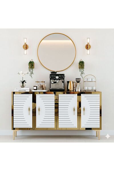 YUMEDİ DESİGN KA1207BG - KEREM KONSOL, TV SEHPASI, ÇOK AMAÇLI DOLAP ve KAHVE KÖŞESİ 120cm BEYAZ-GOLD