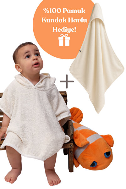 Damla Organik %100 Pamuk Kapüşonlu Plaj Çocuk Bebek Panço Bornoz Banyo Havlu ...