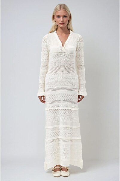 Genel Markalar Mirca Maxi Fırfır Detaylı Örme Elbise 2798