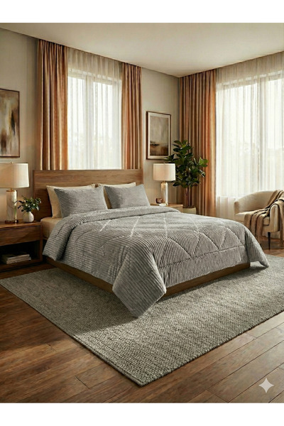 gülce home Sherpa Çift Taraflı Yorgan Seti ( Uyku Seti ) Çift kişilik 3 Parça