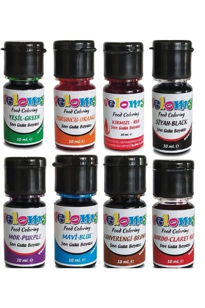velomy Gıda Boyası Sıvı 10 Gr Likit Gıda Boyası 8 Li Set