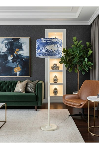 APCASADECOR Mavi-Beyaz doğa manzaralı Toile de Jouy tarzı lambader başlığı