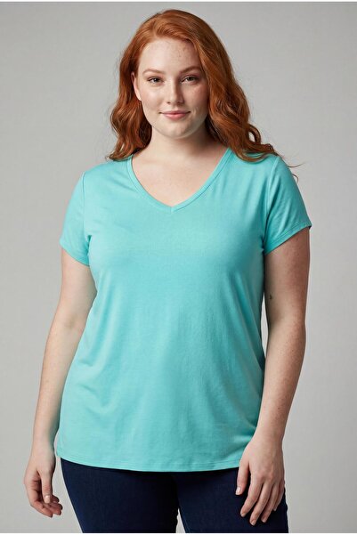 Ebsumu تي شيرت نسائي كبير الحجم برقبة على شكل حرف V - قصة مريحة، قماش يسمح با...