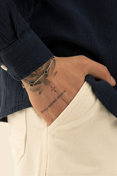 Fjellor Unisex Gümüş Siyah Minik Boy Figürlü Tasarım Çelik Bileklik