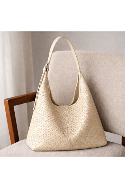 DENSİLA حقيبة كتف نسائية كريمية منقوشة