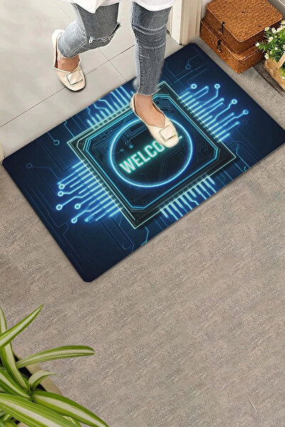 Valerine Life Covoraș de bun venit pentru ușă cu model de cip și circuit neon...