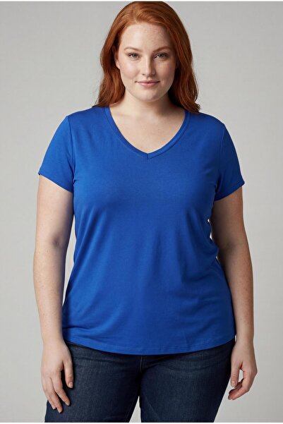 Ebsumu Γυναικείο μπλουζάκι με λαιμόκοψη σε σχήμα V σε μπλε χρώμα – Άνετη εφαρ...