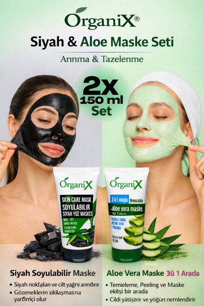 Organix Soyulabilir Siyah Yüz Maskesi | Aloe Vera Maske | Siyah Nokta ve Göze...