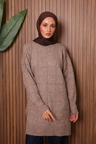 Balenbi Square Textured Oversized Soft Hijab Knitwear Tunic 7012