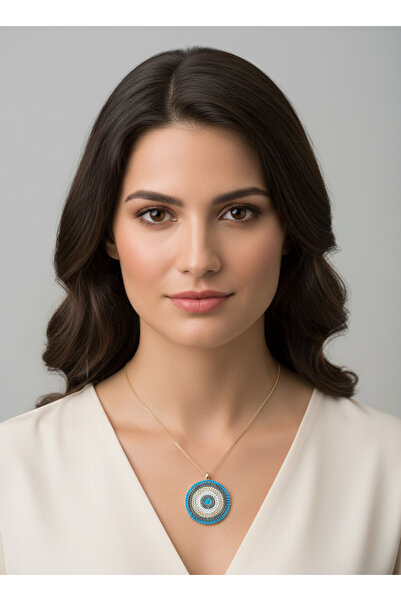 Fasion Jewelry Yuvarlak Zirkon Taşlı Nazarlık Kolye