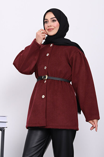 İmajButik Jachetă cu nasturi cu talie elastică, roșu claret