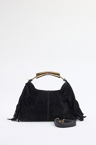 Miales Black, Genuine Suede Leather Women's Hand and Shoulder Bag with Zipper...
