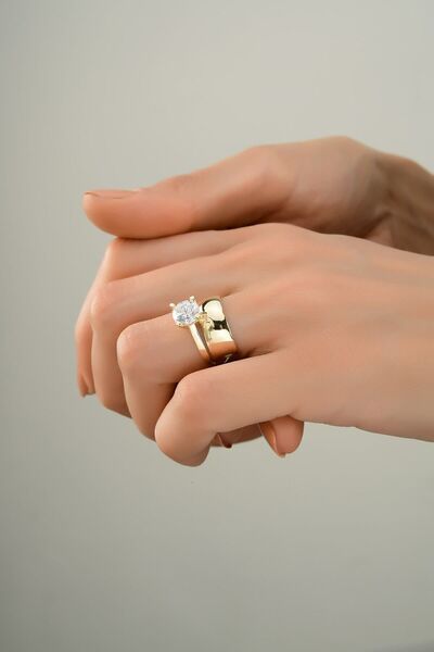 Çgk Çiğdem Gürel Kuyumculuk Tektaş Alyans 14 Ayar Altın Yüzük – Işıltılı Zari...