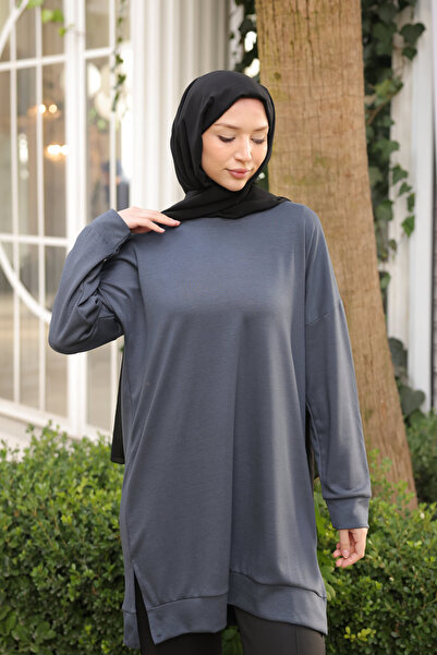 İmajButik Antrasit Bisiklet Yaka Modal Tunik