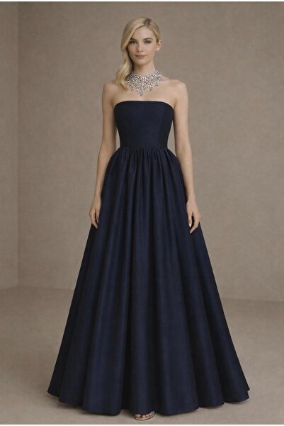 MERT ERKAN Tam Daire Açılımlı & Büzgülü Maxi Straplez Tafta Elbise