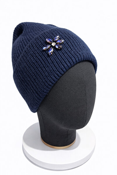 Store Lacivert taşlı bere kışlık çocuk yetişkin şapka