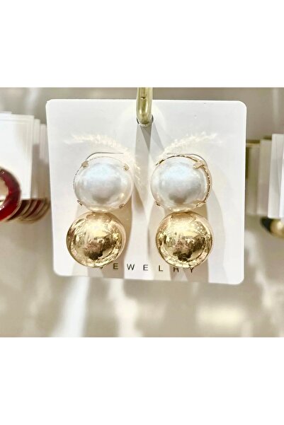 GLOW ACCESSORIES BAE أقراط ذهبية على شكل كرة مرصعة باللؤلؤ طراز زر