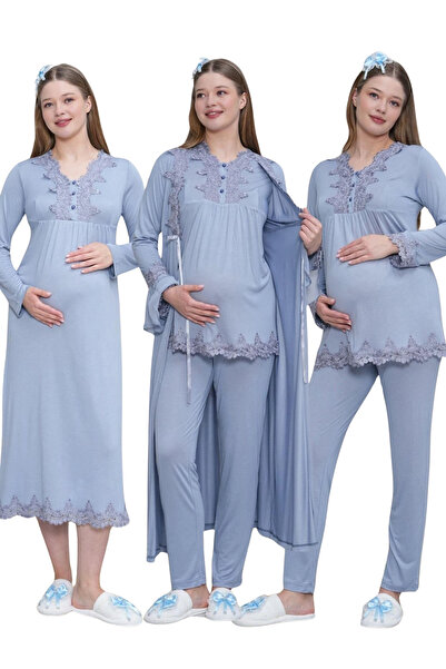 bigmama Pregnant Maternity Set 100% Cotton - Dressing Gown Nightgown Pajamas ...