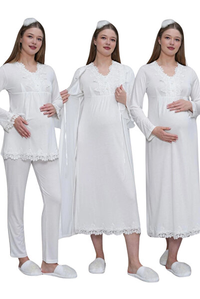 bigmama Pregnant Maternity Set 100% Cotton - Dressing Gown Nightgown Pajamas ...