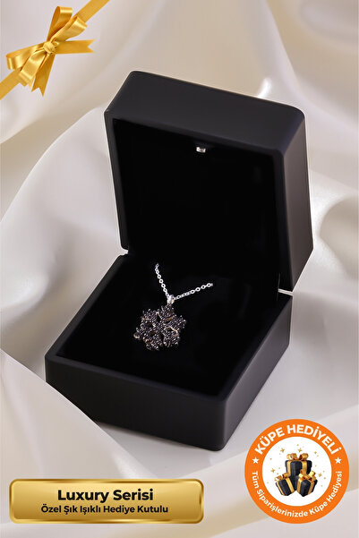 Lucente Jewellery Işıklı Hediye Kutulu Siyah Kar Tanesi 925 Ayar Gümüş Kaplam...