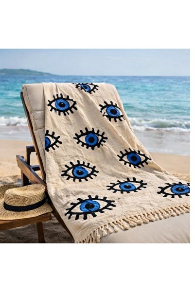 Bodrum Otantik مناديل بحرية، نمط مطبوع يدويًا بالعين الزرقاء، 100% قطن طبيعي،...